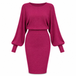 ✨ Defined Waist, Elegant Batwing Drape | Women's Ribbed Knit Midi Dress