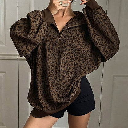 🐆 Bold Leopard Print, Easy Quarter-Zip Style | Women's Sweatshirt