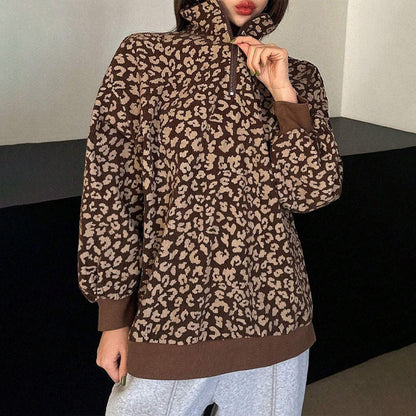 🐆 Bold Leopard Print, Easy Quarter-Zip Style | Women's Sweatshirt