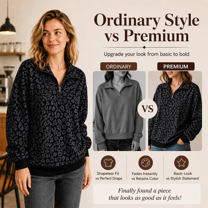 🐆 Bold Leopard Print, Easy Quarter-Zip Style | Women's Sweatshirt