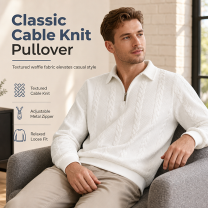 Men's Casual Long Sleeve Jacquard Knitted Sweatshirt with Lapel Collar