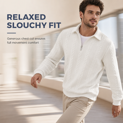 Men's Casual Long Sleeve Jacquard Knitted Sweatshirt with Lapel Collar