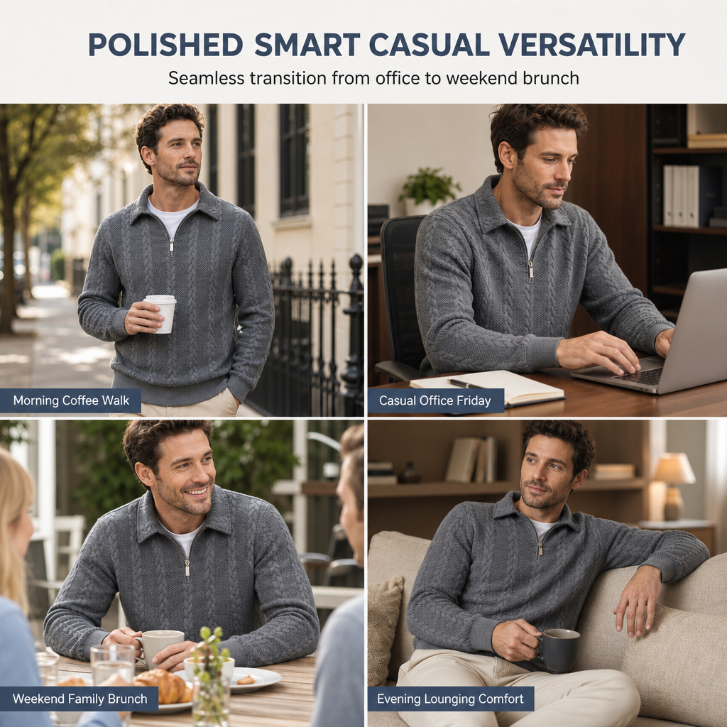 Men's Casual Long Sleeve Jacquard Knitted Sweatshirt with Lapel Collar