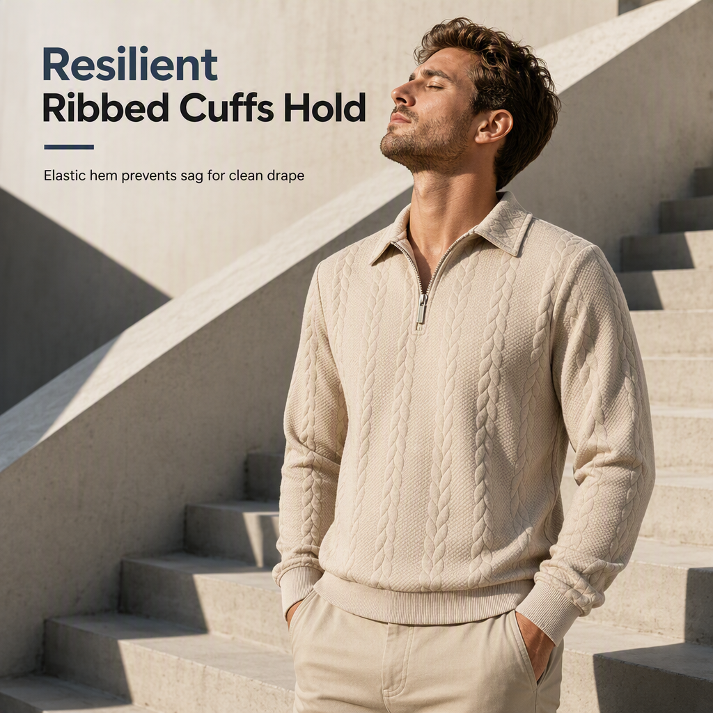 Men's Casual Long Sleeve Jacquard Knitted Sweatshirt with Lapel Collar