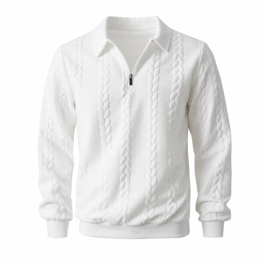 Men's Casual Long Sleeve Jacquard Knitted Sweatshirt with Lapel Collar