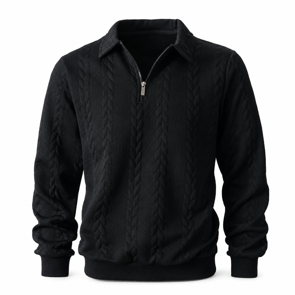 Men's Casual Long Sleeve Jacquard Knitted Sweatshirt with Lapel Collar