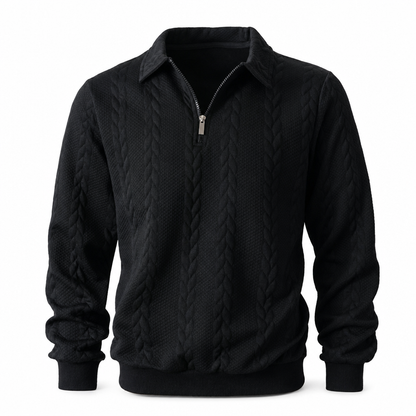 Men's Casual Long Sleeve Jacquard Knitted Sweatshirt with Lapel Collar