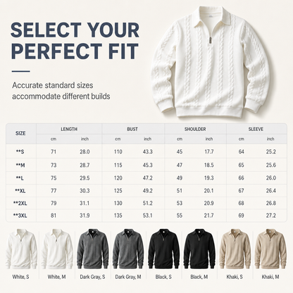 Men's Casual Long Sleeve Jacquard Knitted Sweatshirt with Lapel Collar
