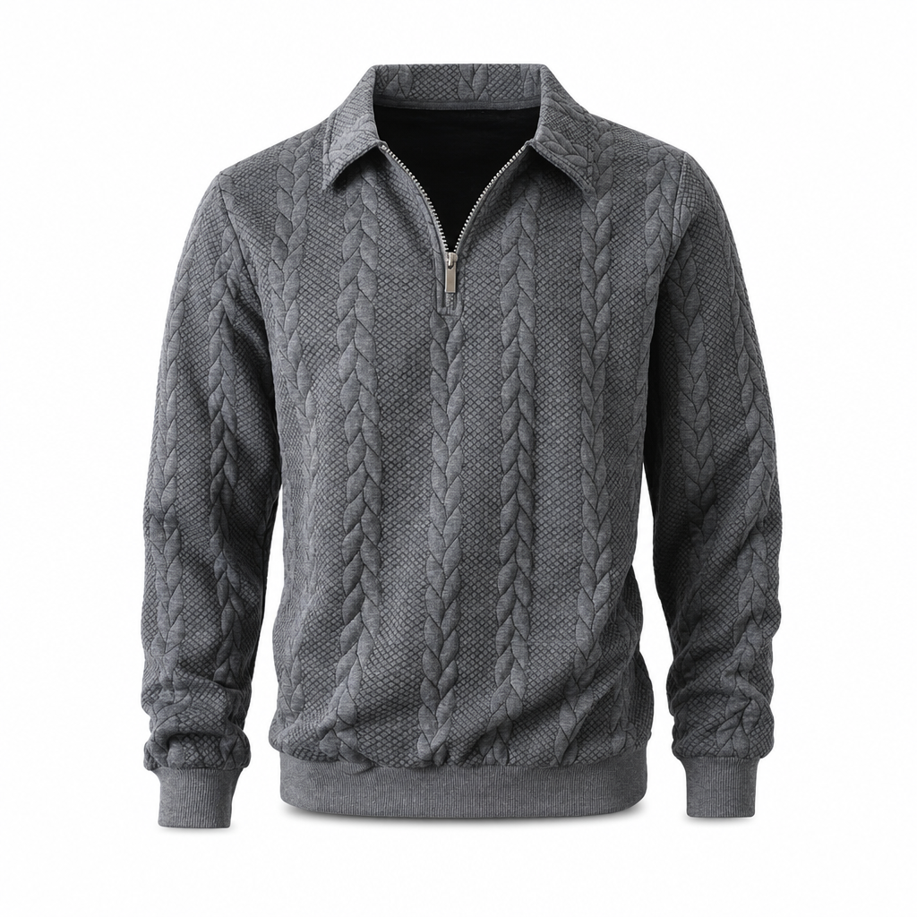 Men's Casual Long Sleeve Jacquard Knitted Sweatshirt with Lapel Collar