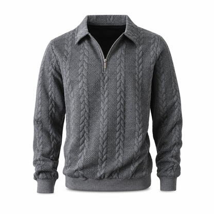 Men's Casual Long Sleeve Jacquard Knitted Sweatshirt with Lapel Collar