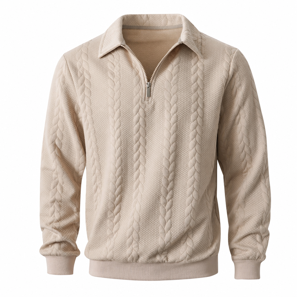 Men's Casual Long Sleeve Jacquard Knitted Sweatshirt with Lapel Collar