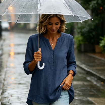 Women Casual V Neck Button Up Long Sleeve Shirt