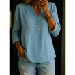 Women Casual V Neck Button Up Long Sleeve Shirt
