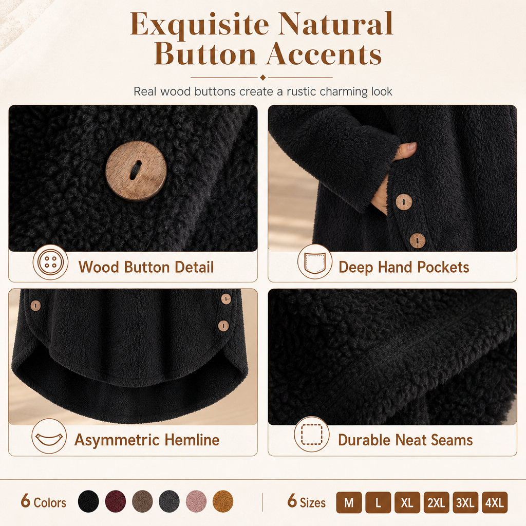 Women's Winter Solid Color Asymmetrical Button Plush Fuzzy Fleece Coat