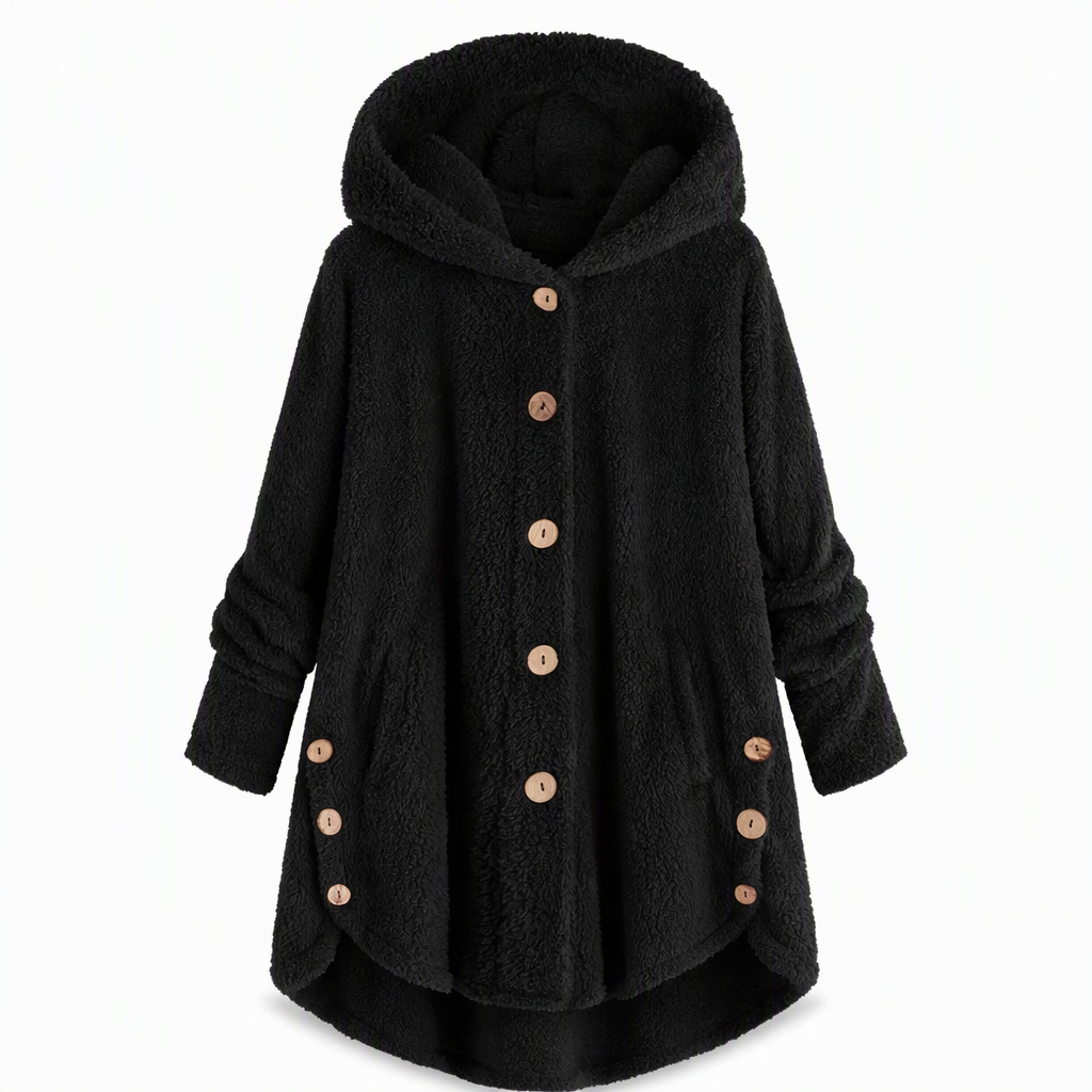Women's Winter Solid Color Asymmetrical Button Plush Fuzzy Fleece Coat