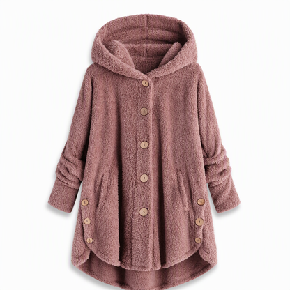 Women's Winter Solid Color Asymmetrical Button Plush Fuzzy Fleece Coat