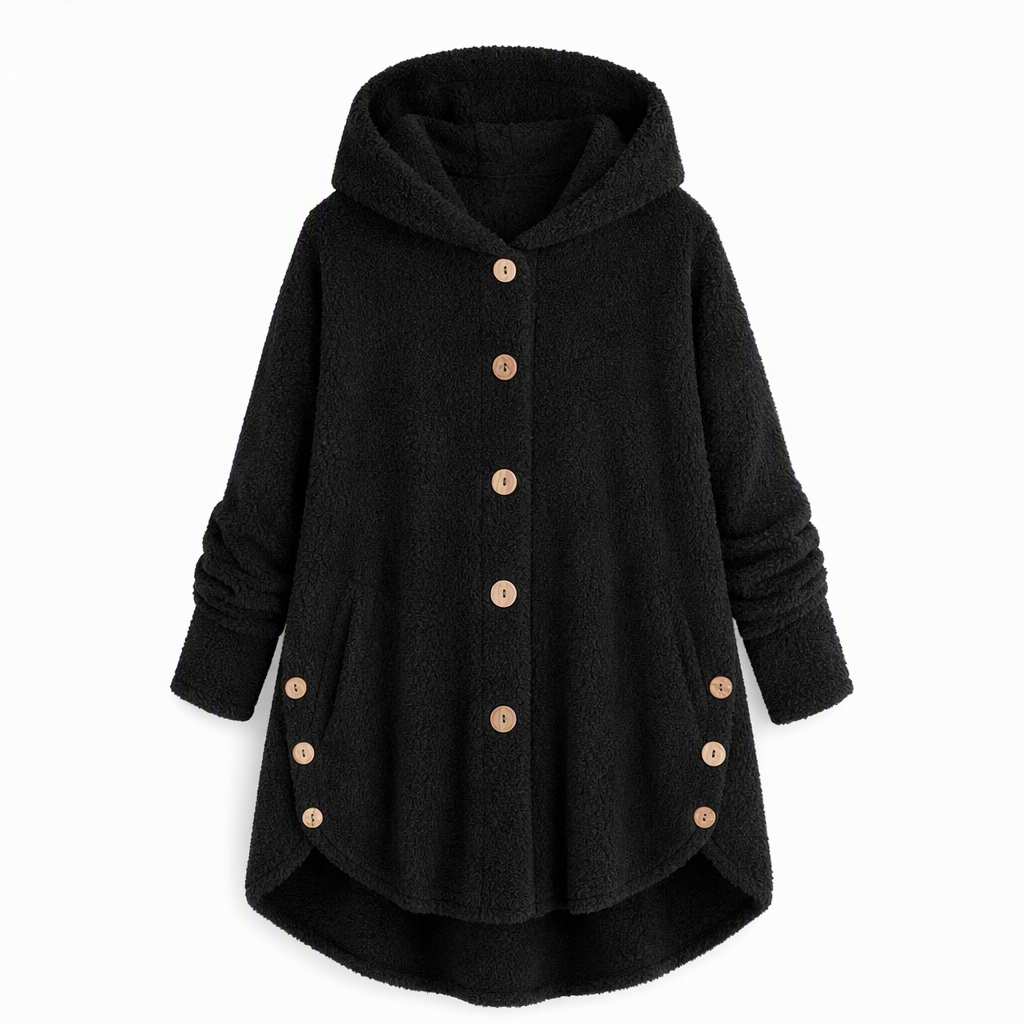 Women's Winter Solid Color Asymmetrical Button Plush Fuzzy Fleece Coat