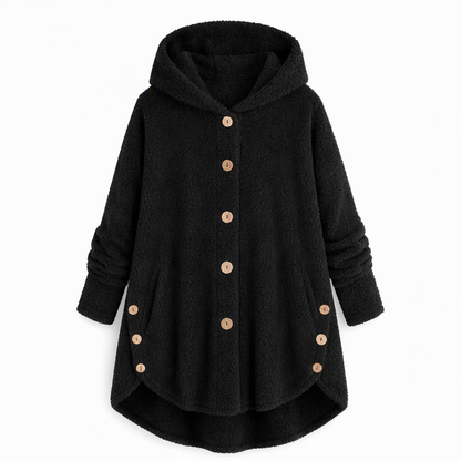 Women's Winter Solid Color Asymmetrical Button Plush Fuzzy Fleece Coat