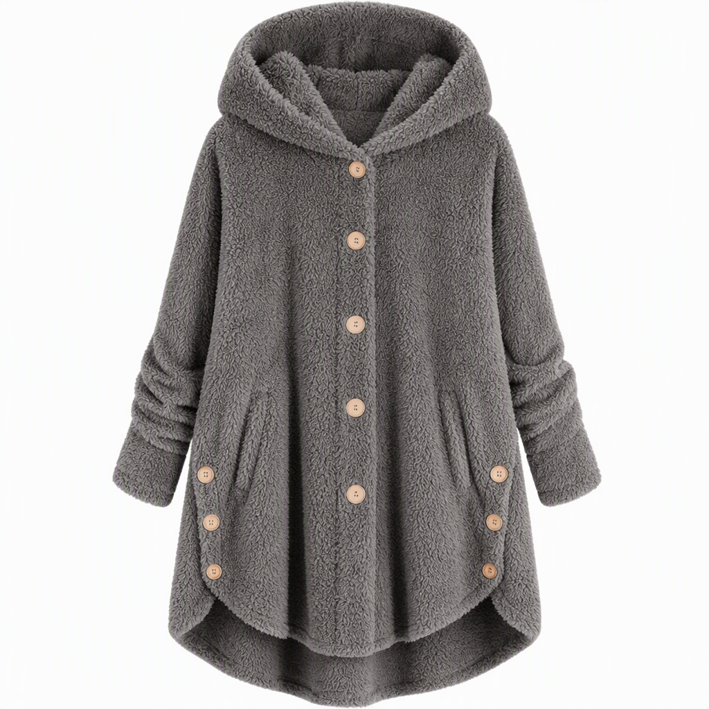 Women's Winter Solid Color Asymmetrical Button Plush Fuzzy Fleece Coat