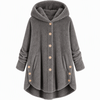 Women's Winter Solid Color Asymmetrical Button Plush Fuzzy Fleece Coat