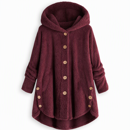Women's Winter Solid Color Asymmetrical Button Plush Fuzzy Fleece Coat