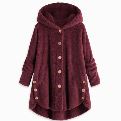 Women's Winter Solid Color Asymmetrical Button Plush Fuzzy Fleece Coat