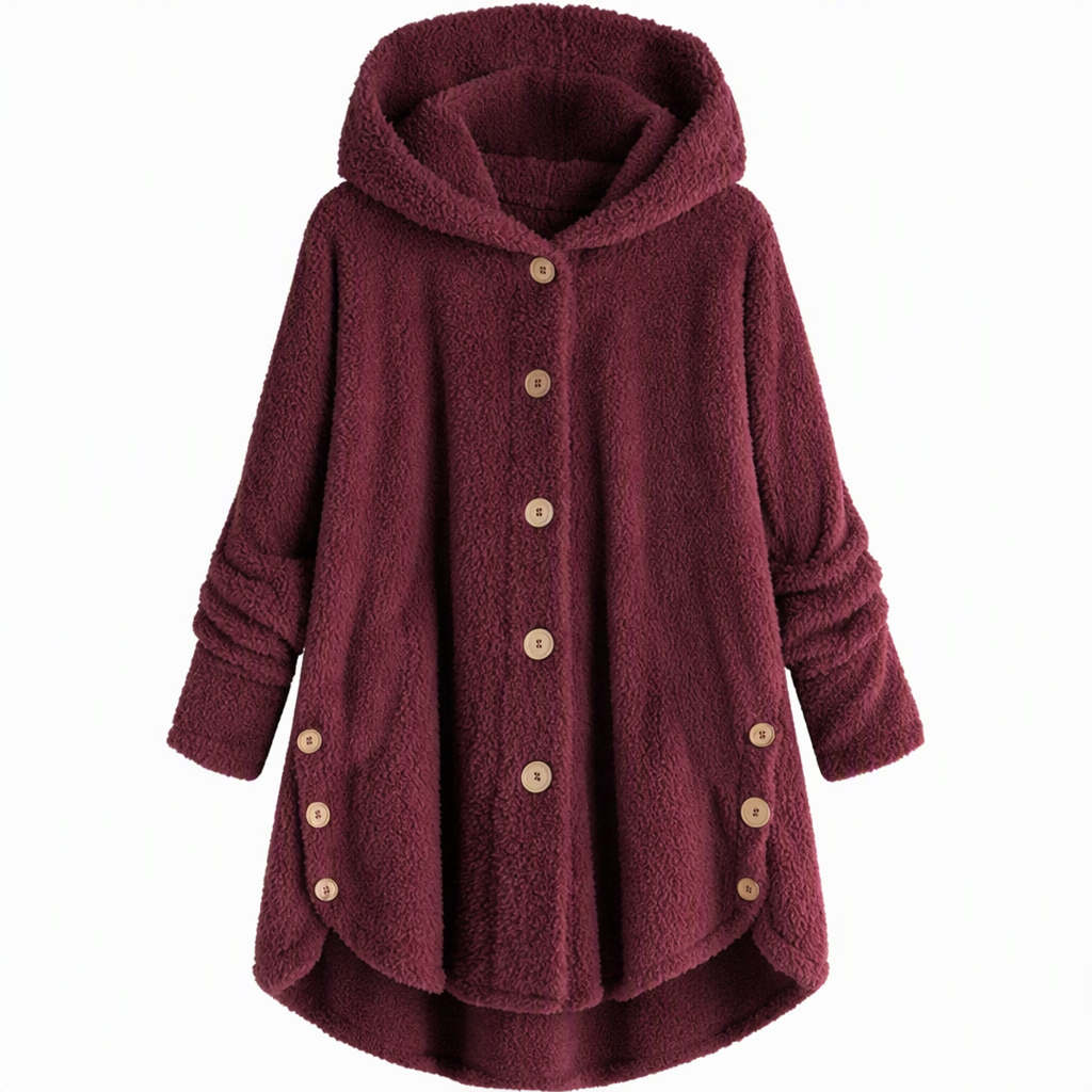 Women's Winter Solid Color Asymmetrical Button Plush Fuzzy Fleece Coat