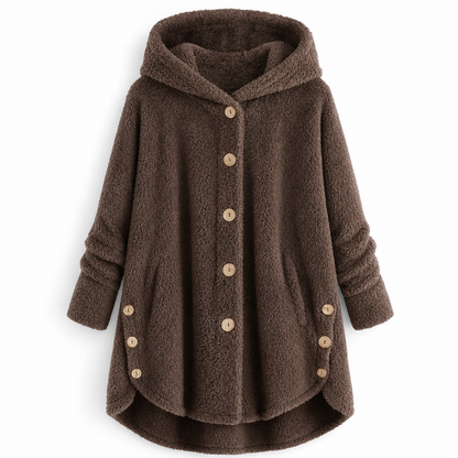 Women's Winter Solid Color Asymmetrical Button Plush Fuzzy Fleece Coat