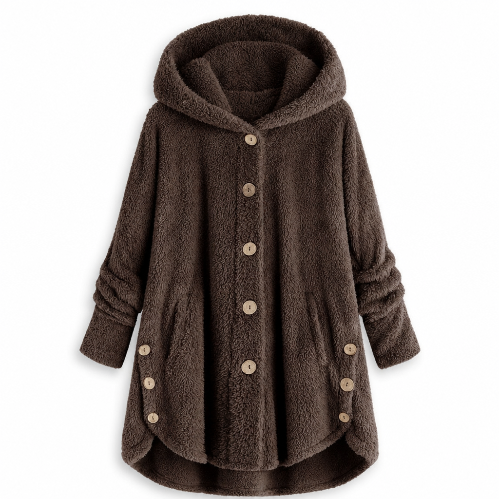 Women's Winter Solid Color Asymmetrical Button Plush Fuzzy Fleece Coat