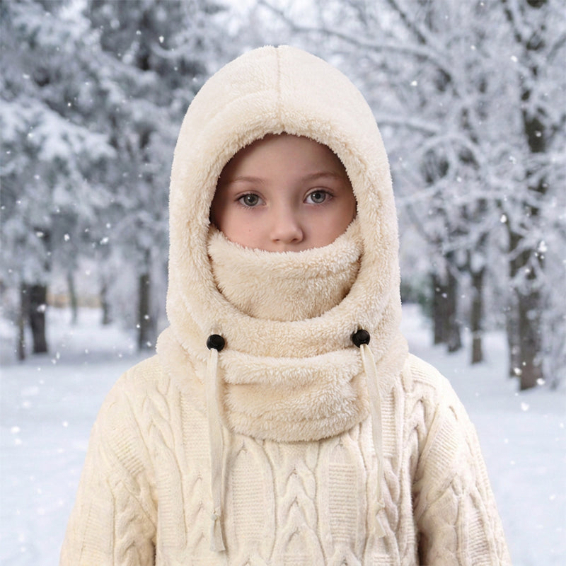 ❄️ Kids 3-in-1 Cozy Thermal Fleece Hooded Scarf – Windproof Balaclava & Neck Warmer for Ages 3-10