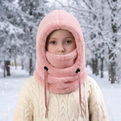 ❄️ Kids 3-in-1 Cozy Thermal Fleece Hooded Scarf – Windproof Balaclava & Neck Warmer for Ages 3-10