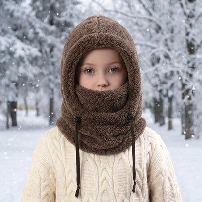 ❄️ Kids 3-in-1 Cozy Thermal Fleece Hooded Scarf – Windproof Balaclava & Neck Warmer for Ages 3-10