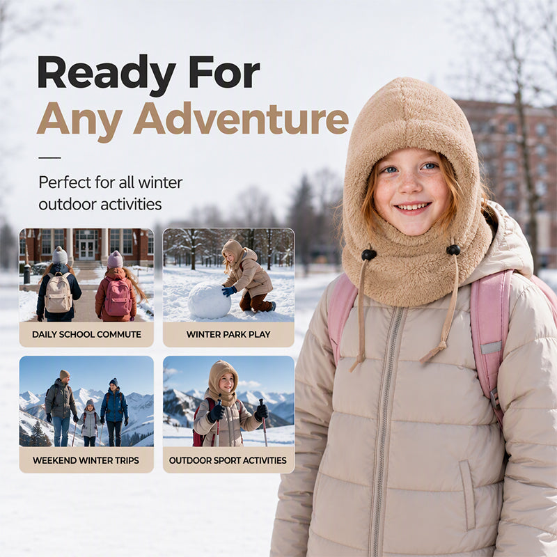❄️ Kids 3-in-1 Cozy Thermal Fleece Hooded Scarf – Windproof Balaclava & Neck Warmer for Ages 3-10