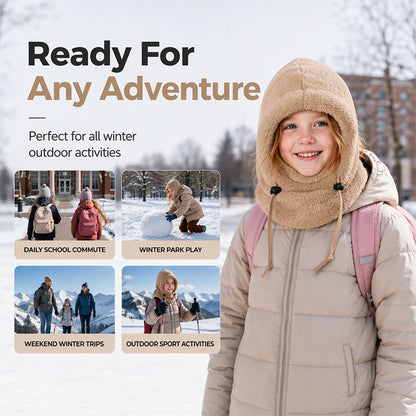 ❄️ Kids 3-in-1 Cozy Thermal Fleece Hooded Scarf – Windproof Balaclava & Neck Warmer for Ages 3-10