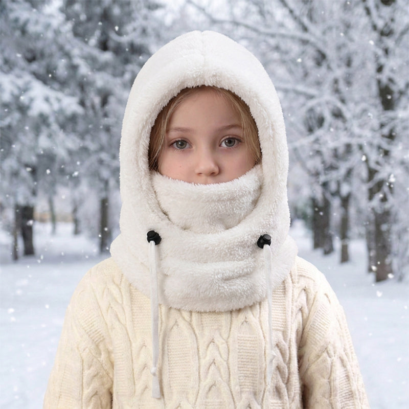 ❄️ Kids 3-in-1 Cozy Thermal Fleece Hooded Scarf – Windproof Balaclava & Neck Warmer for Ages 3-10