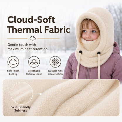❄️ Kids 3-in-1 Cozy Thermal Fleece Hooded Scarf – Windproof Balaclava & Neck Warmer for Ages 3-10