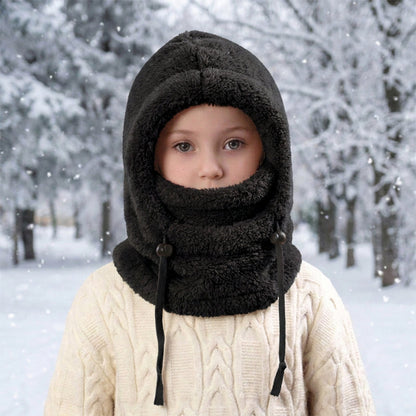 ❄️ Kids 3-in-1 Cozy Thermal Fleece Hooded Scarf – Windproof Balaclava & Neck Warmer for Ages 3-10