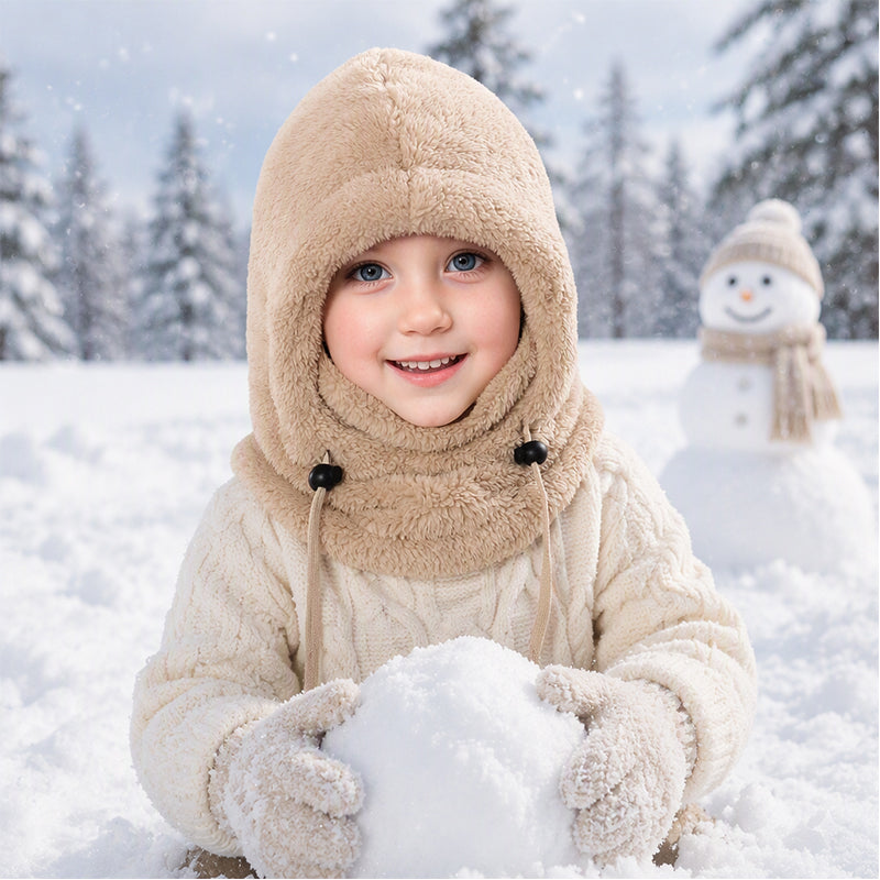❄️ Kids 3-in-1 Cozy Thermal Fleece Hooded Scarf – Windproof Balaclava & Neck Warmer for Ages 3-10
