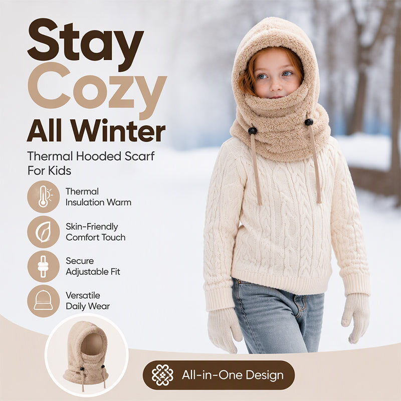 ❄️ Kids 3-in-1 Cozy Thermal Fleece Hooded Scarf – Windproof Balaclava & Neck Warmer for Ages 3-10