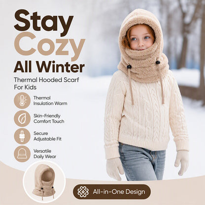 ❄️ Kids 3-in-1 Cozy Thermal Fleece Hooded Scarf – Windproof Balaclava & Neck Warmer for Ages 3-10