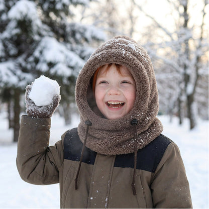 ❄️ Kids 3-in-1 Cozy Thermal Fleece Hooded Scarf – Windproof Balaclava & Neck Warmer for Ages 3-10