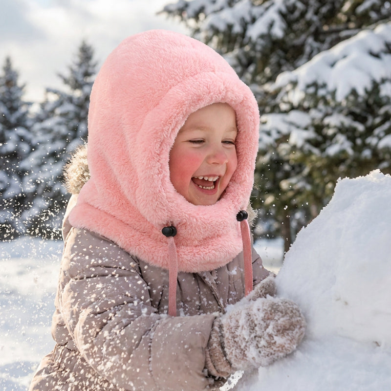 ❄️ Kids 3-in-1 Cozy Thermal Fleece Hooded Scarf – Windproof Balaclava & Neck Warmer for Ages 3-10