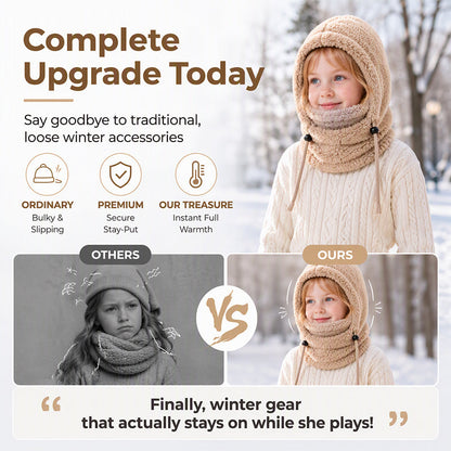 ❄️ Kids 3-in-1 Cozy Thermal Fleece Hooded Scarf – Windproof Balaclava & Neck Warmer for Ages 3-10