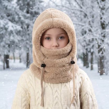 ❄️ Kids 3-in-1 Cozy Thermal Fleece Hooded Scarf – Windproof Balaclava & Neck Warmer for Ages 3-10