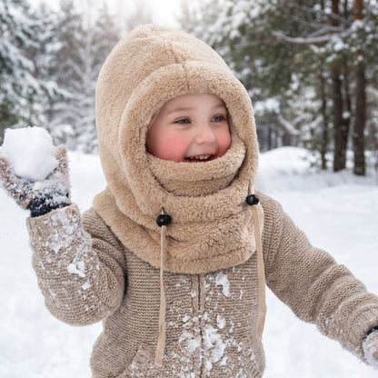❄️ Kids 3-in-1 Cozy Thermal Fleece Hooded Scarf – Windproof Balaclava & Neck Warmer for Ages 3-10
