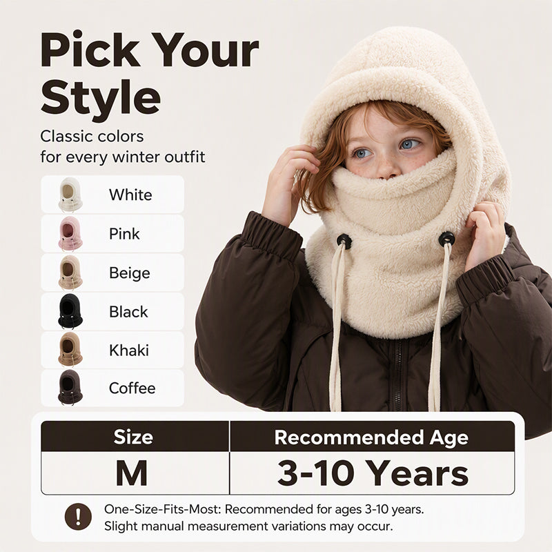❄️ Kids 3-in-1 Cozy Thermal Fleece Hooded Scarf – Windproof Balaclava & Neck Warmer for Ages 3-10