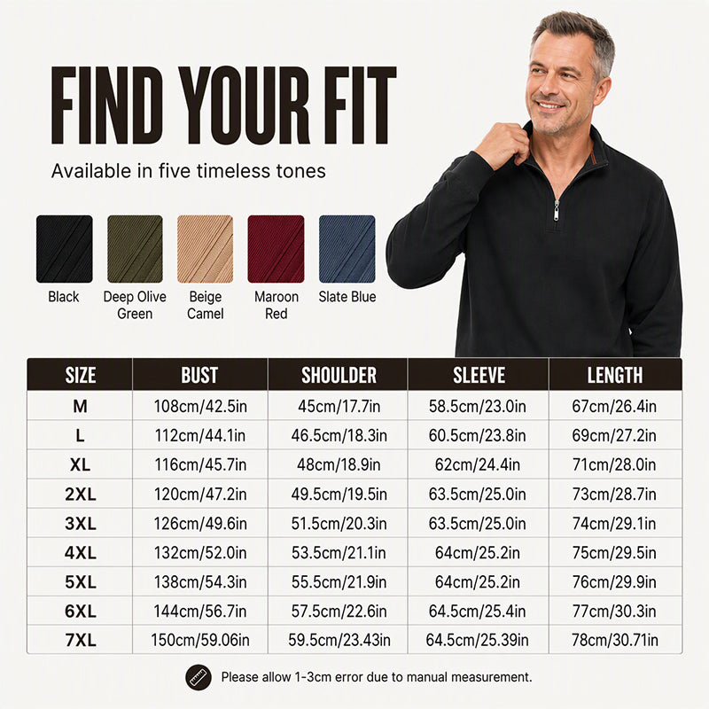 Men's Half-Zip Warm-Lined Ribbed Sweatshirt