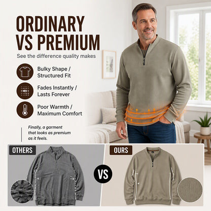 Men's Half-Zip Warm-Lined Ribbed Sweatshirt