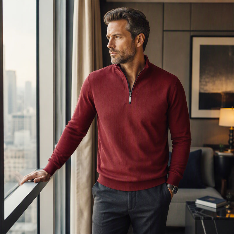 Men's Half-Zip Warm-Lined Ribbed Sweatshirt