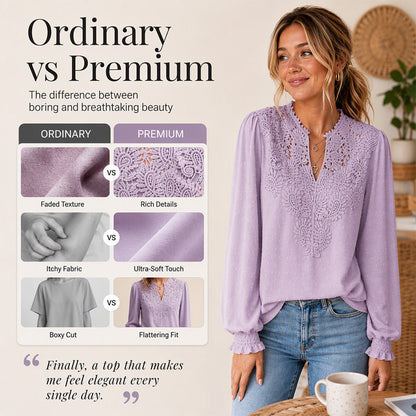 👗Delicate Lace, Sexy V-Neck👚 Women's Lace V-Neck Long Sleeve Top – Slim Fit | Elegant & Alluring ✨